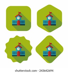 School building flat icon with long shadow,eps10