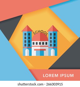 School building flat icon with long shadow,eps10