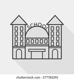 School building flat icon with long shadow, line icon