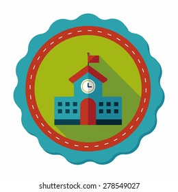 School building flat icon with long shadow,eps10