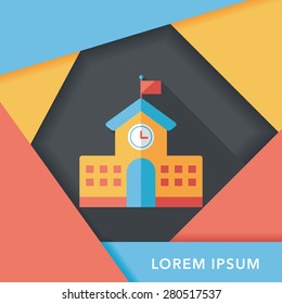 School building flat icon with long shadow,eps10