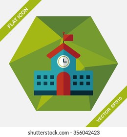 School building flat icon with long shadow,eps10