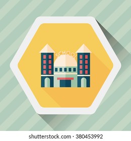 School building flat icon with long shadow,eps10