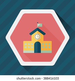 School building flat icon with long shadow,eps10