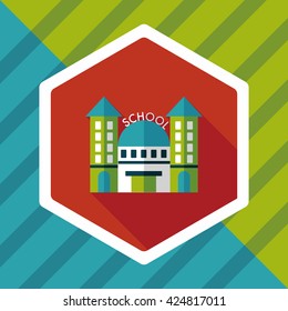 School building flat icon with long shadow,eps10