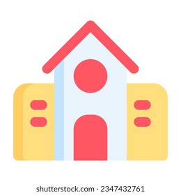School building in flat icon. University, campus, home, education