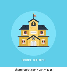 School building flat modern icon. E-learning and distance education concept for web design