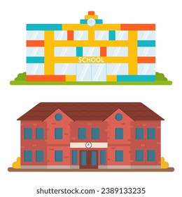 School building is in a flat style. College or university school. Vector illustration