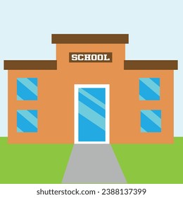 Edificio escolar de estilo plano. Escuela moderna, edificio universitario. Ilustración del vector