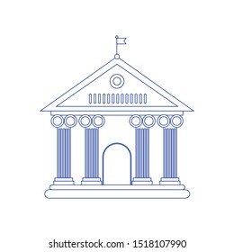 School building in flat style on bright orange background. Back to school banner design concept. College, university. Concept of line icon