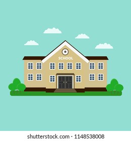 School building. Flat style vector illustration isolated. 