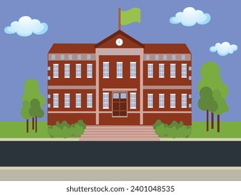 Schulgebäude im ebenerdigen Stil. Einziger Schulbau.