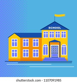 School building flat vector cartoon illustration. Objects isolated on a white background.