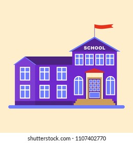 School building flat vector cartoon illustration. Objects isolated on a white background.