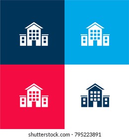 School building four color material and minimal icon logo set in red and blue