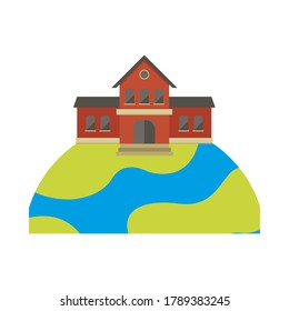 school building front facade in planet scene vector illustration design