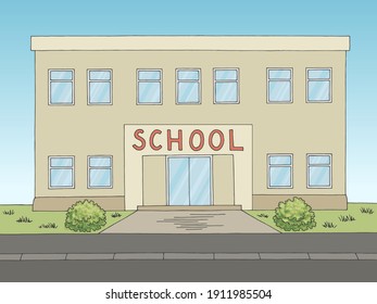 Edificio de escuela vista frontal exterior de la imagen de color gráfico vector 