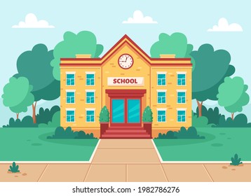 School Building Front Yard Back School Stock Vector (Royalty Free ...