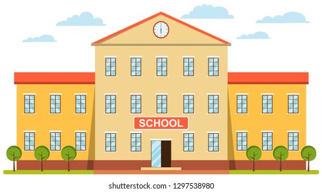 School Building Front Yard Building High Stock Vector (Royalty Free ...