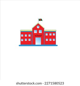 School building,  front yard with students children. Flat style vector illustration isolated on white background.
Back to school concept vector poster. School  with building on background. City primar