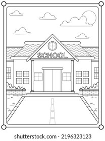 School Building Garden Suitable Childrens Coloring Stock Vector ...