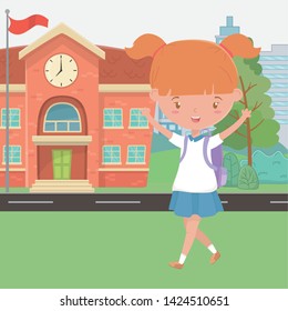 School building and girl cartoon design