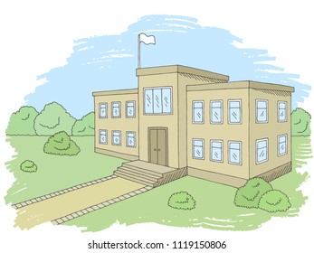 School building graphic color exterior sketch illustration vector