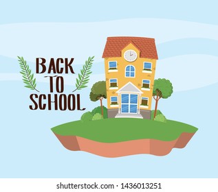 school building in the grass scene