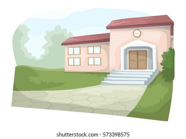 School building with green yard