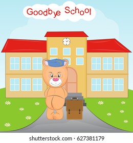 School building and happy bear.