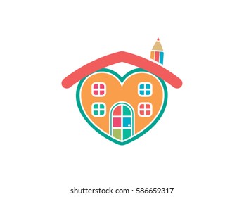School building in heart view. Vector icon