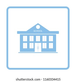 School building icon. Blue frame design. Vector illustration.