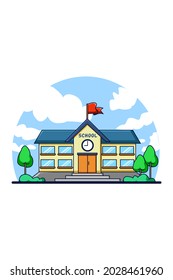 School building icon cartoon illustration