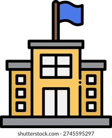 School Building Icon with Flag