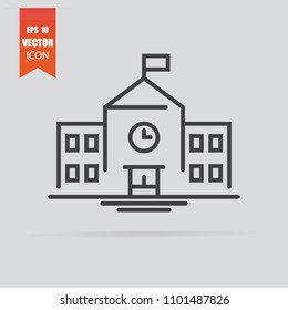 School Building Icon In Flat Style Isolated On Grey Background. For Your Design, Logo. Vector Illustration.