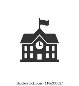 School building icon in flat style. College education vector illustration on white isolated background. Bank, government business concept.