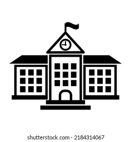 Schulgebäude Symbol im flachen Stil. Hochschulbildung, Vektorgrafik auf weißem, isoliertem Hintergrund. Bank, staatliches Geschäftskonzept.