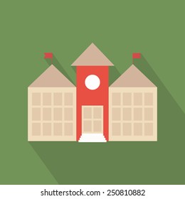 School building icon. Flat style with long shadow. Vector illustration