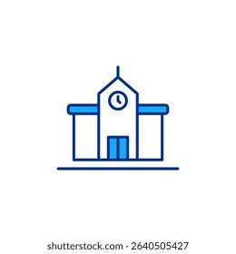 School building icon in flat style. College education vector illustration on white isolated background.