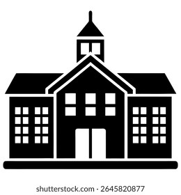 Icono de edificio de la escuela en estilo plano sobre fondo blanco