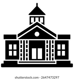 School building icon in flat style. College education vector illustration on white background. Bank, government business concept.