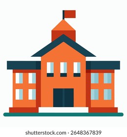 School building icon in flat style. College education vector illustration on white background. Bank, government business concept.