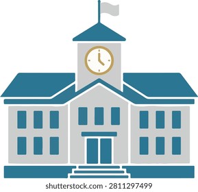 School building icon in flat style. College education vector illustration on white isolated background. Bank, government business concept