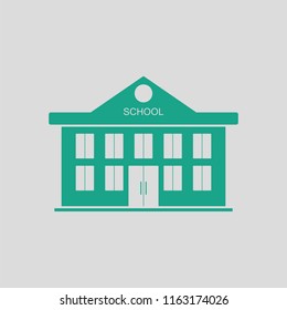 School building icon. Gray background with green. Vector illustration.