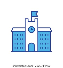 Icono del edificio de la escuela aislado en un fondo blanco. Ilustración vectorial.