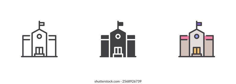 School building icon. School line and glyph version, outline and filled vector sign. linear and full pictogram. Symbol, logo illustration. Different style icons set