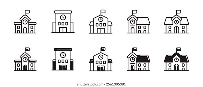 school building icon line set education academy institution campus architecture  university college estate signs vector outline illustration