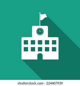 school building icon with long shadow