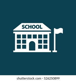 school building icon on blue background