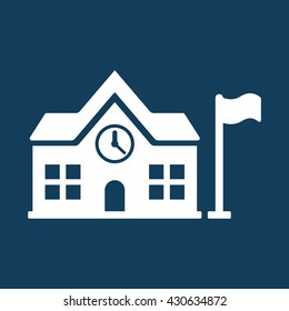 school building icon on color background